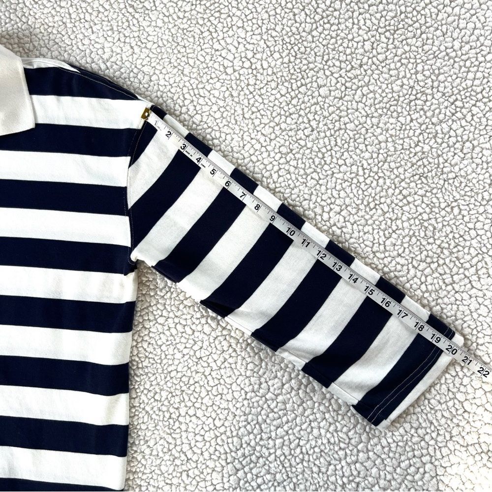 Zara Navy White Striped Long-Sleeve Cotton Rugby Preppy Polo Shirt Top SZ L - Picture 10 of 11